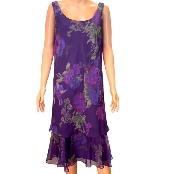 MSK Style 17101 Purple Floral Layered Dress Size 12 - Picture 1 of 14
